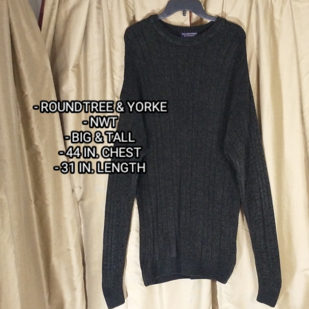Roundtree & Yorke NWT Black Knit Crewneck Sweater. Size XLT.